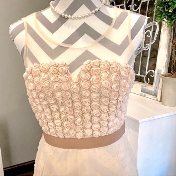 WALTZ Illusion 3D Rose netted neck handkerchief hem flowy midi dress size S Y2K - Picture 3 of 7